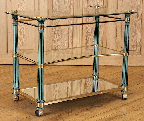 3-TIERED BRASS GLASS TEA TABLE