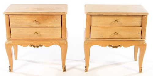 PAIR FRENCH BLONDE WOOD END TABLES