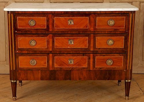 FRENCH ROSEWOOD COMMODE MARBLE