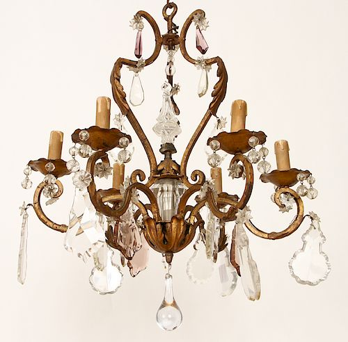 FRENCH GILT METAL CRYSTAL 6 LIGHT 38cba9