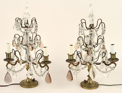 PAIR LOUIS XV STYLE BRASS CRYSTAL 38cbc7