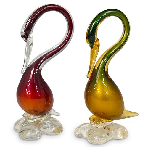  2 PC MURANO ART GLASS SWAN FIGURINESDESCRIPTION  38cbf5