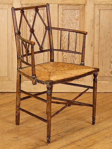 19TH C FAUX BAMBOO OPEN ARM CHAIR 38cc1c