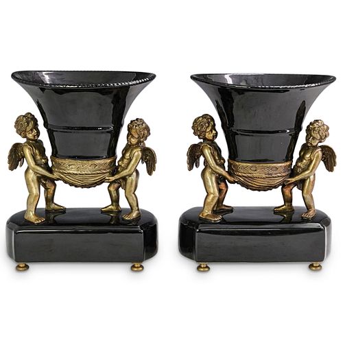  2 PC BLACK GLAZED PORCELAIN  38cca6