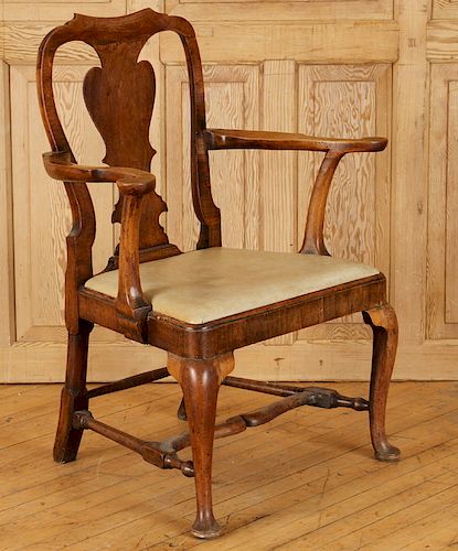 ENGLISH WALNUT QUEEN ANNE UPHOLSTERED