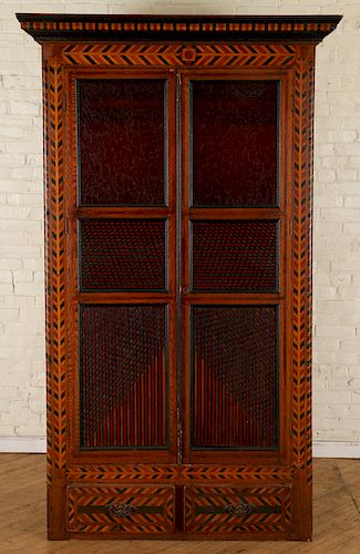 TRAMP ART CABINET WITH RED GLASS