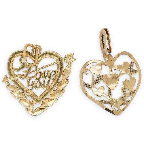  2 PC 14K GOLD HEART CHARM PENDANTSDESCRIPTION  38ccd5