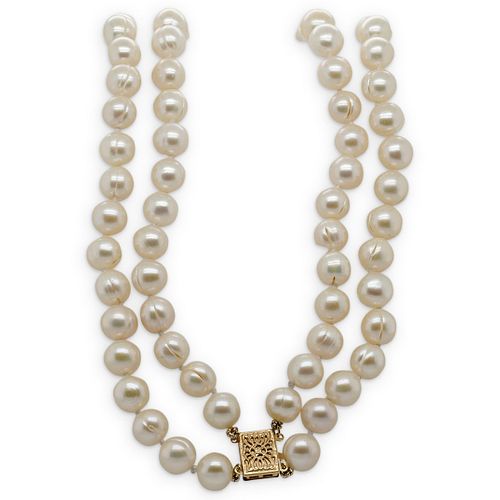 14K GOLD AND BEADED PEARL NECKLACEDESCRIPTION: