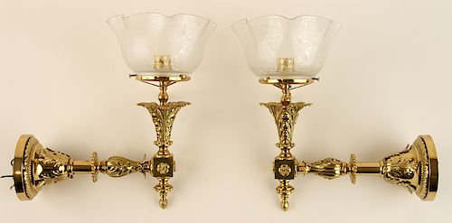 PAIR VICTORIAN STYLE BRASS ONE 38cd15