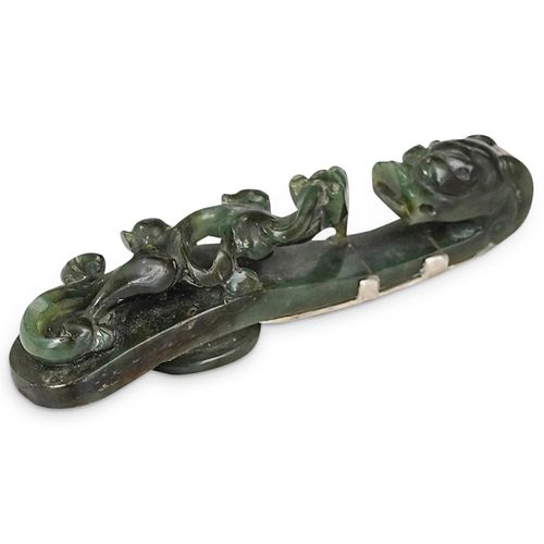 CHINESE CARVED SPINACH JADE AND