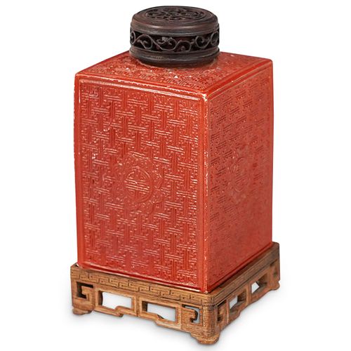 CHINESE RED CERAMIC TEA CADDYDESCRIPTION  38cd19