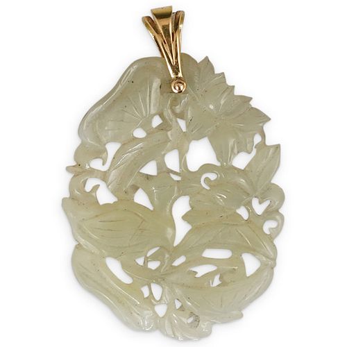 CHINESE CARVED JADE AND 14K GOLD