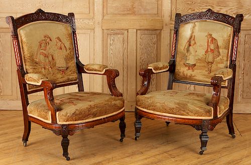 PAIR 19TH C ROSEWOOD CHAIRS ATTR 38cd2a