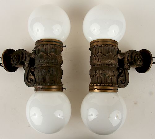 PAIR LATE 19TH C BRONZE SCONCES