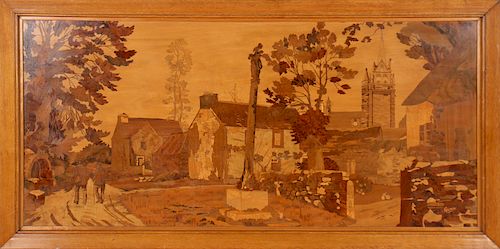 MIXED WOOD INLAID PANEL VILLAGE 38cd59