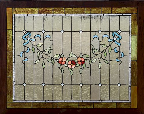 LATE 19TH C. STAINED GLASS PANEL