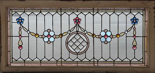 LATE 19TH C. STAINED GLASS TRANSOM
