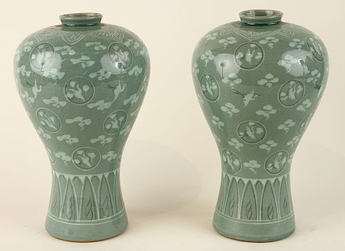 PAIR OF MARKED JAPANESE CELADON 38cdaf