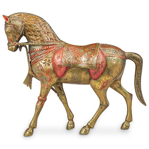 CHINESE BRASS AND ENAMEL HORSE SCULPTUREDESCRIPTION: