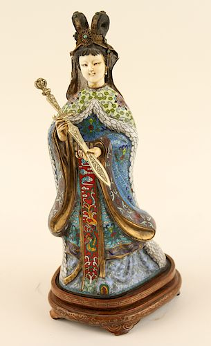 CHINESE CLOISONNE FIGURE OF WOMAN