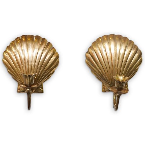 HOLLYWOOD REGENCY BRASS SHELL WALL 38cdc2