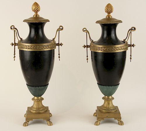 PAIR EMPIRE STYLE COVERED URNS 38cdce