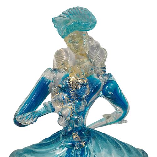  2 PC MURANO GLASS BLUE VENETIAN 38cdf7