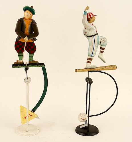 TWO POLYCHROMED SCULPTURES BASEBALL