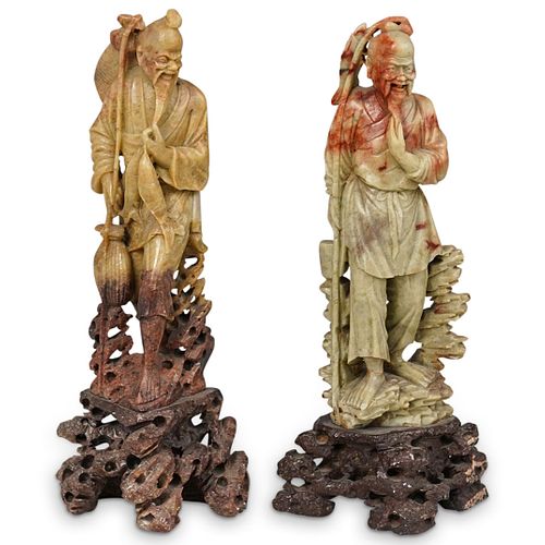  2 PC FISHERMAN SOAPSTONE CARVED 38ce5d