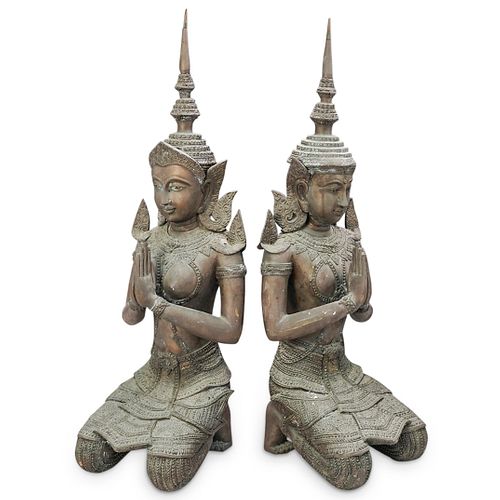 PAIR OF THAI BRONZE MIXED METAL