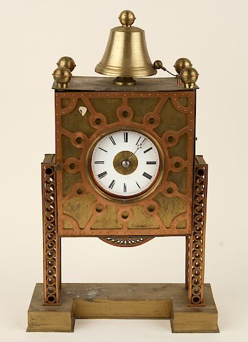 BRASS AND COPPER MANTLE CLOCK MARKED