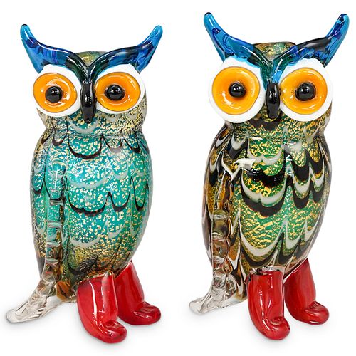 (2 PC) MURANO ART GLASS OWL FIGURINESDESCRIPTION: