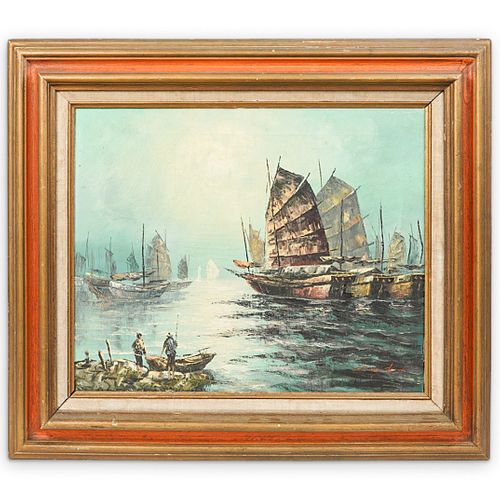 VINTAGE NAUTICAL ACRYLIC PAINTINGDESCRIPTION: