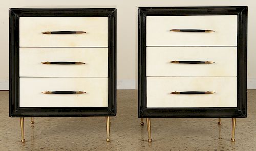 PAIR OF THREE DRAWER CABINETS PARCHMENT