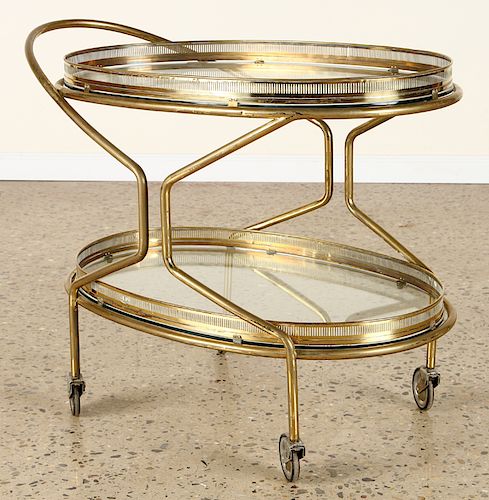 ITALIAN BRASS BAR CART GLASS SHELVES