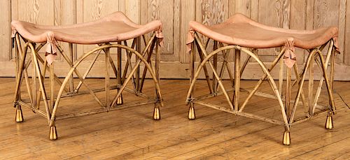 PAIR RATTAN STOOLS HAVING SOFT