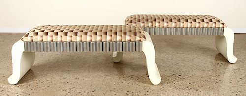 PAIR UPHOLSTERED BENCHES TESSELLATED