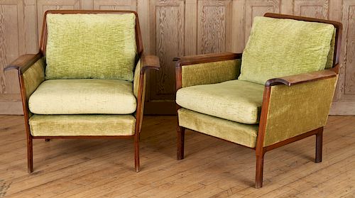 PAIR ROSEWOOD UPHOLSTERED CLUB CHAIRS