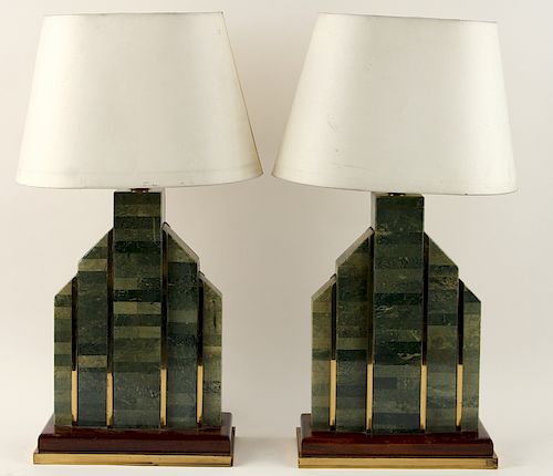 PAIR ART DECO GREEN ONYX LAMPS 38d00a