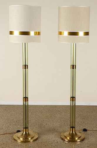 PAIR LUCITE AND BRASS FLOOR LAMPS 38d006