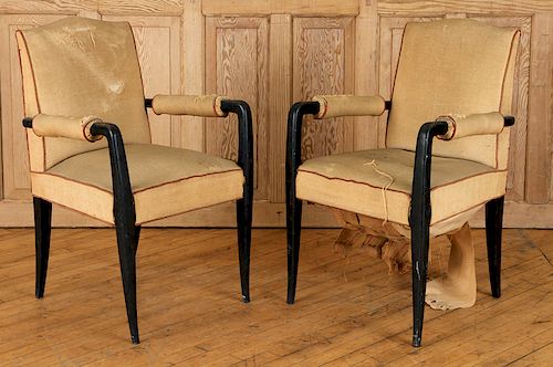 PAIR EBONIZED ARM CHAIRS BY DOMINIQUE