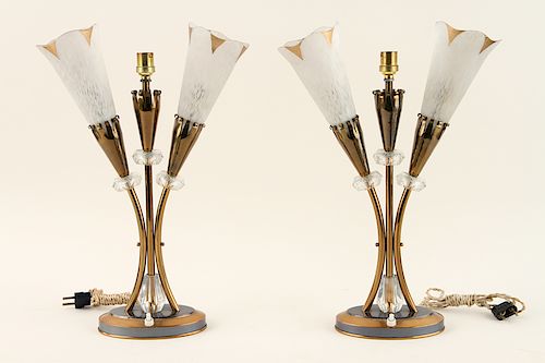 PAIR FRENCH BRASS FLORAL FORM TABLE 38d034