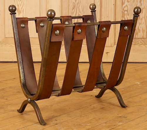 LEATHER STEEL MAGAZINE RACK ATTR 38d03e