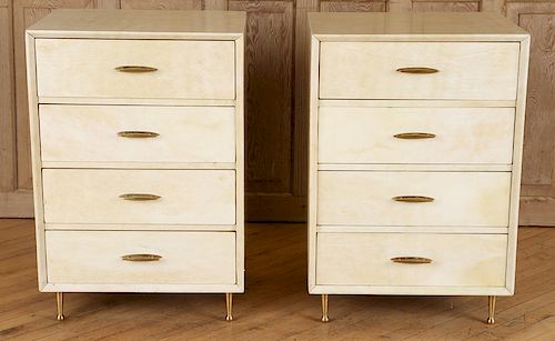 PAIR PARCHMENT COVERED CABINETS