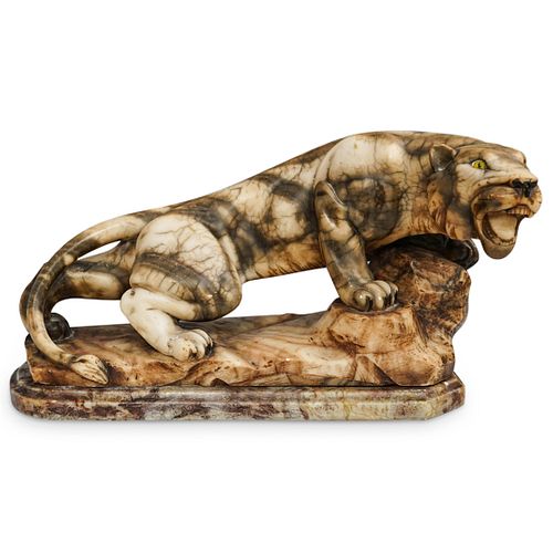 CARVED ALABASTER STONE PANTHER  38d16b