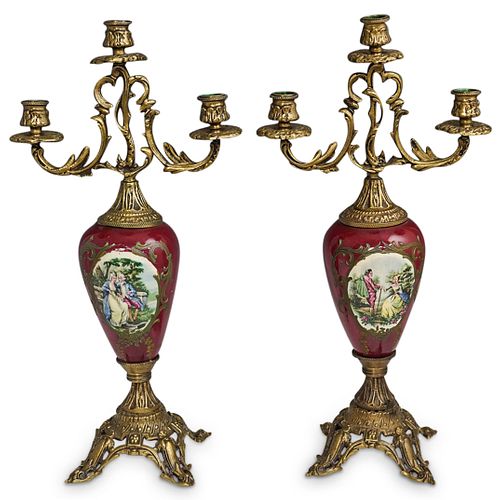 PAIR OF SEVRES STYLE BRONZE CANDELABRADESCRIPTION  38d172