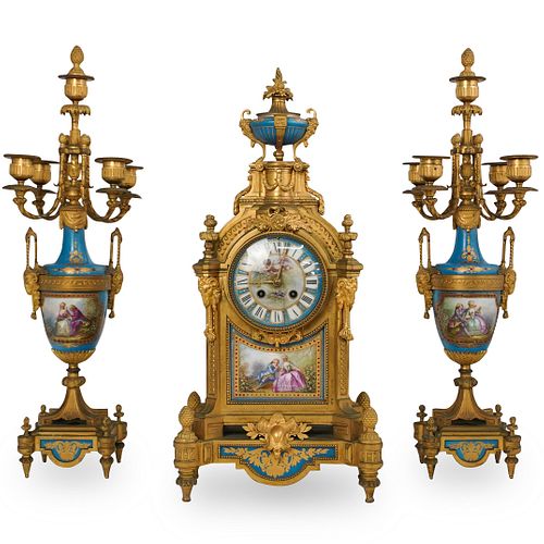  3 PC ANTIQUE FRENCH SEVRES CLOCK 38d170