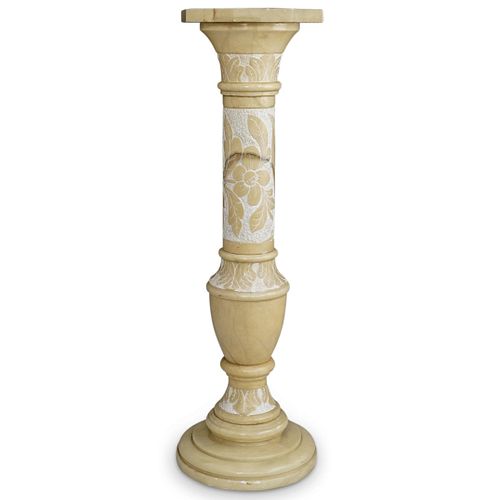 FLORAL CARVED ALABASTER PEDESTALDESCRIPTION: