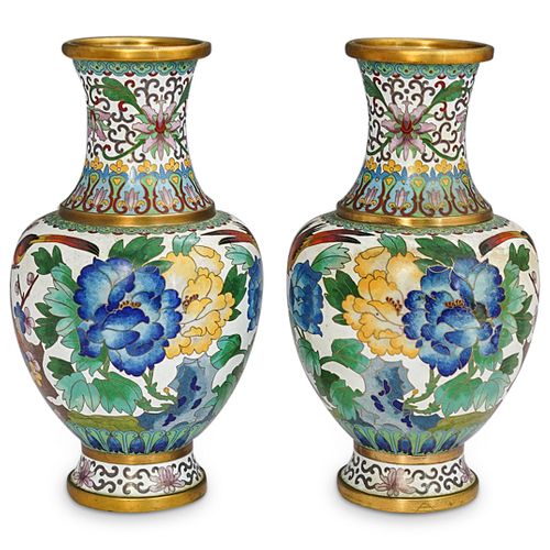  2 PC CHINESE SMALL WHITE CLOISONNE 38d1c0