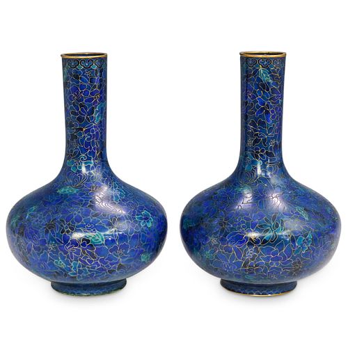  2 PC CHINESE CLOISONNE COBALT 38d1c1